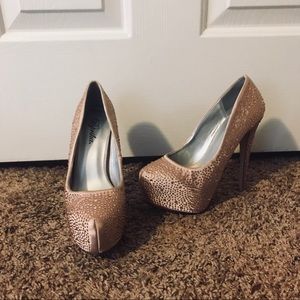 Beige Rhinestone Pumps